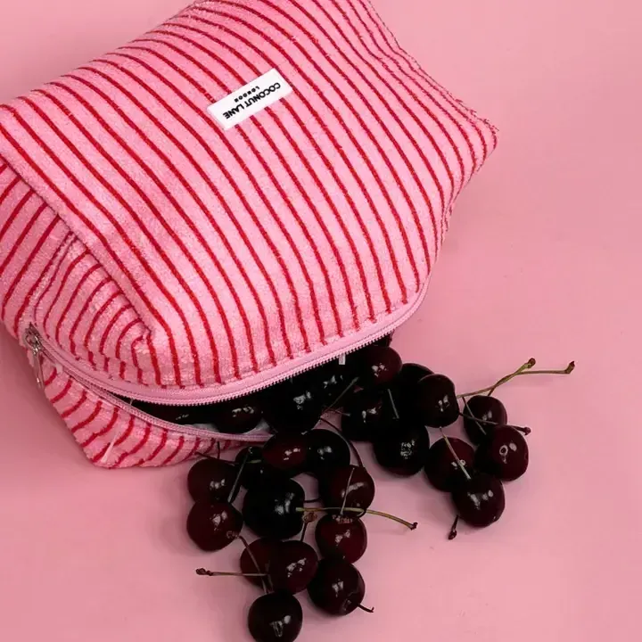 Coconut Lane Towelling Makeup Bag - Soft Stripe Travel Pouch