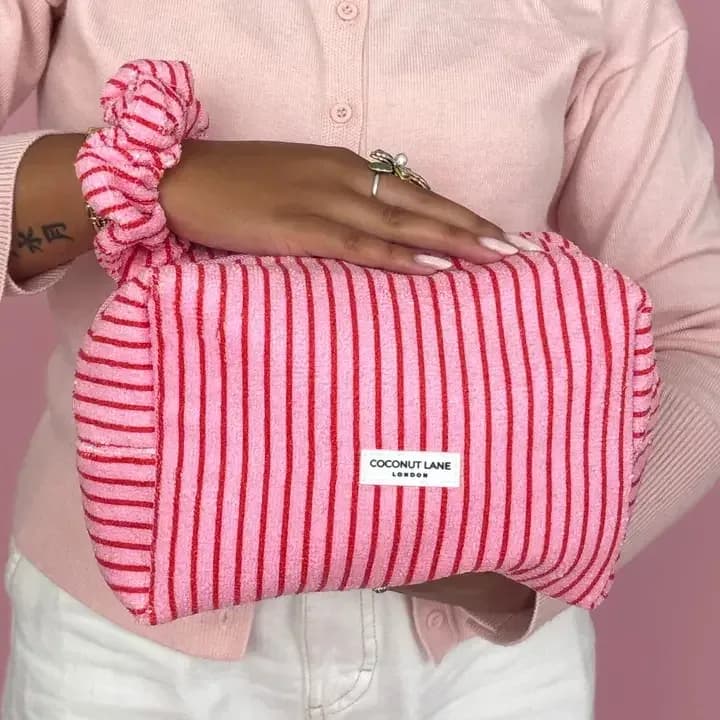 Coconut Lane Towelling Makeup Bag - Soft Stripe Travel Pouch
