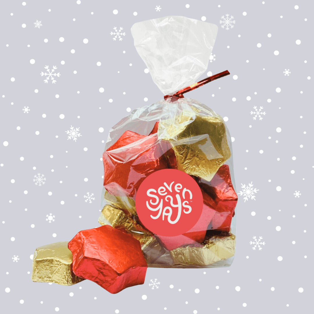 Festive Red & Gold Milk Chocolate Stars 100g