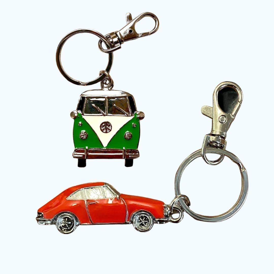 Hand Enamelled Vehicle Keyring - Red Sports Car or Green Camper Van