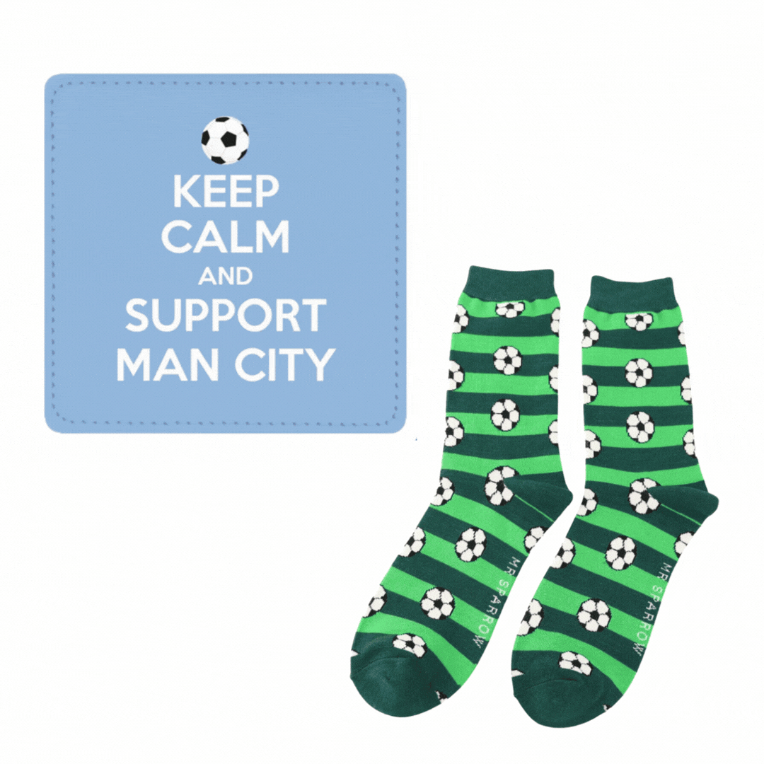 Keep Calm and Support… Football Fan Socks and Coaster Gift Set