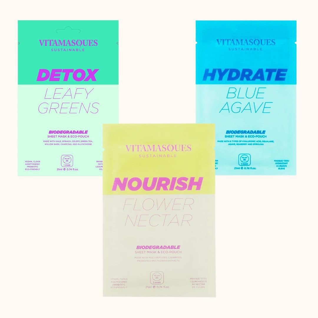 Vitamasques Biodegradable Face Sheet Masks - Detox, Hydrate or Nourish