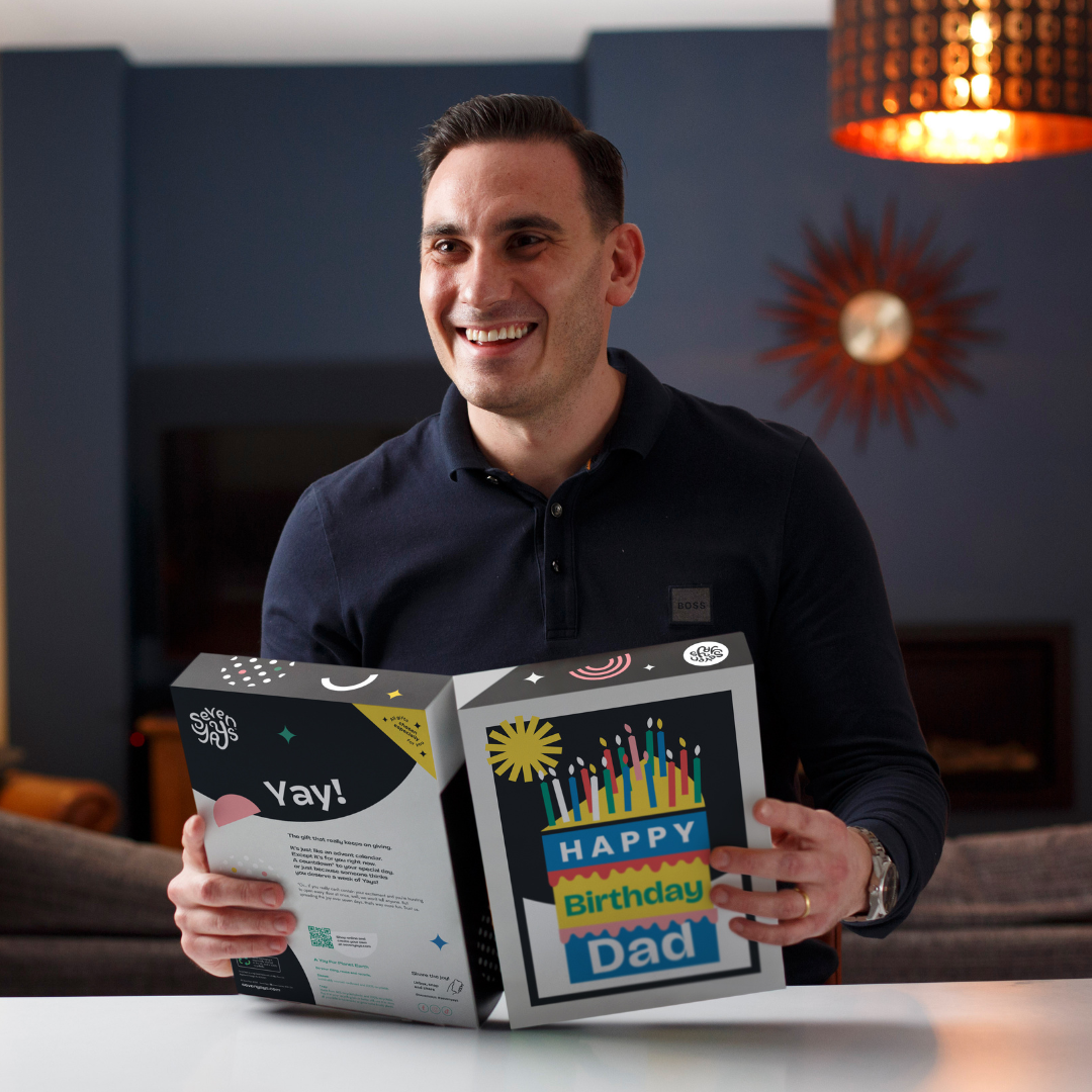 A Dad Opening A Personalised Birthday Advent Calendar Gift