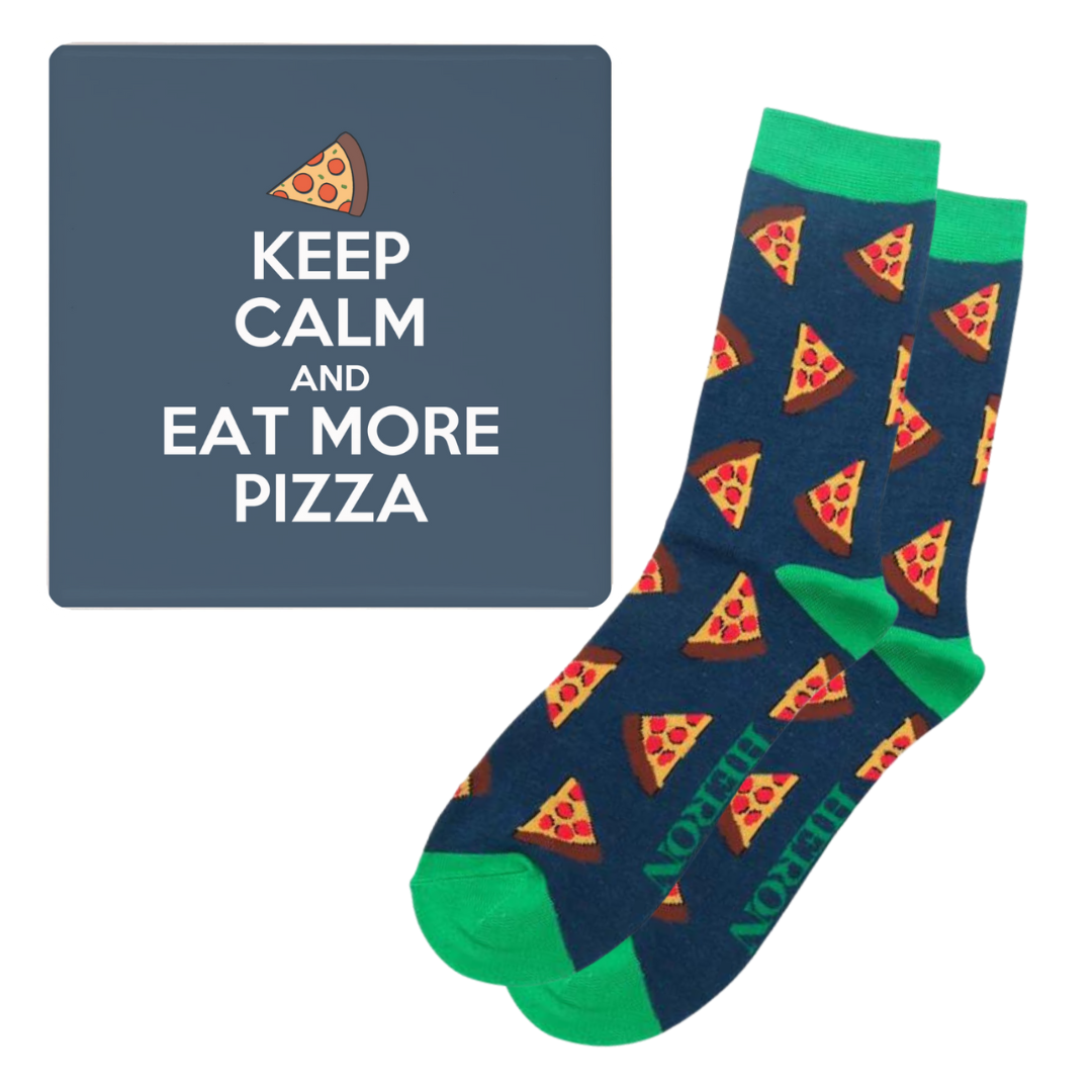 Keep Calm Ceramic Coaster and Socks Pack - Pizza Edition