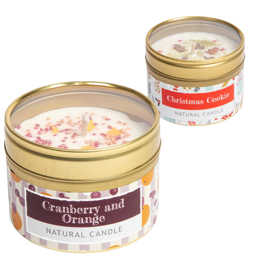 Festive Natural Tin Candle: Choice of 2 scents