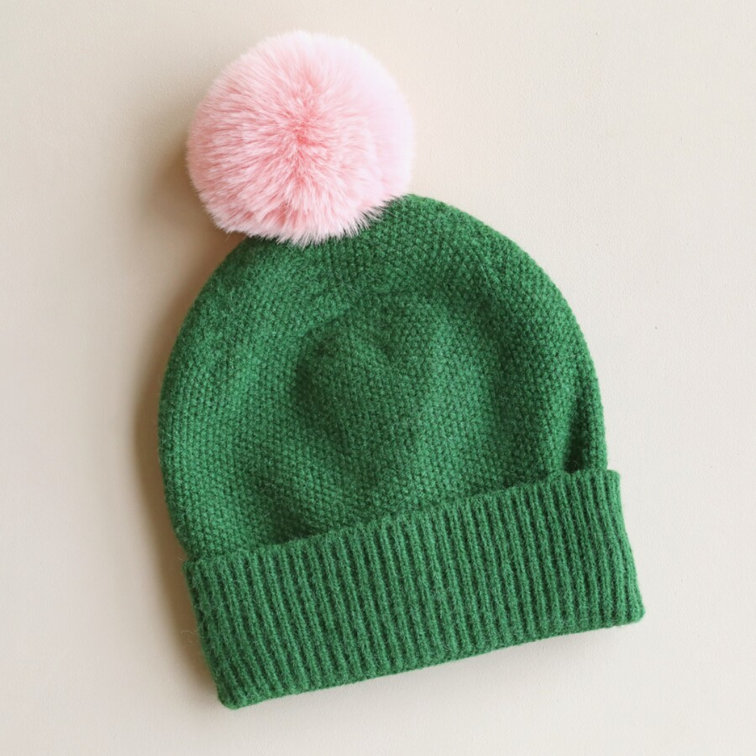 Pom Pom Bobble Hat in Emerald Green or Pale Lilac