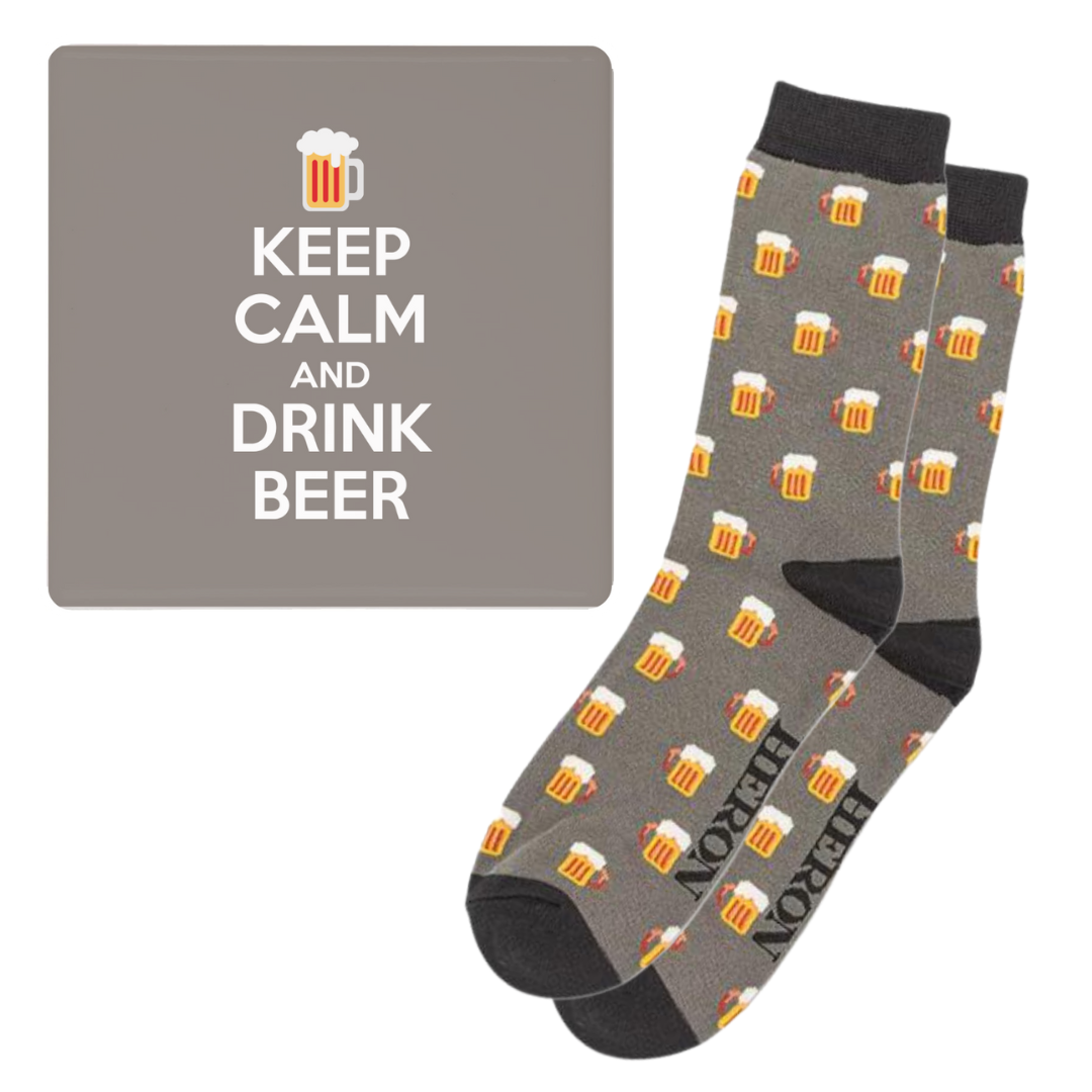 Keep Calm Coaster and Socks Pack - Beer Edition