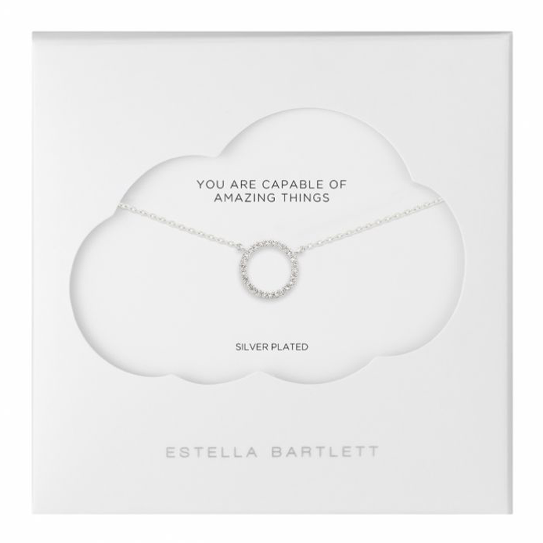 Estella Bartlett CZ Circle Necklace & Matching Earrings Set - Silver Plated