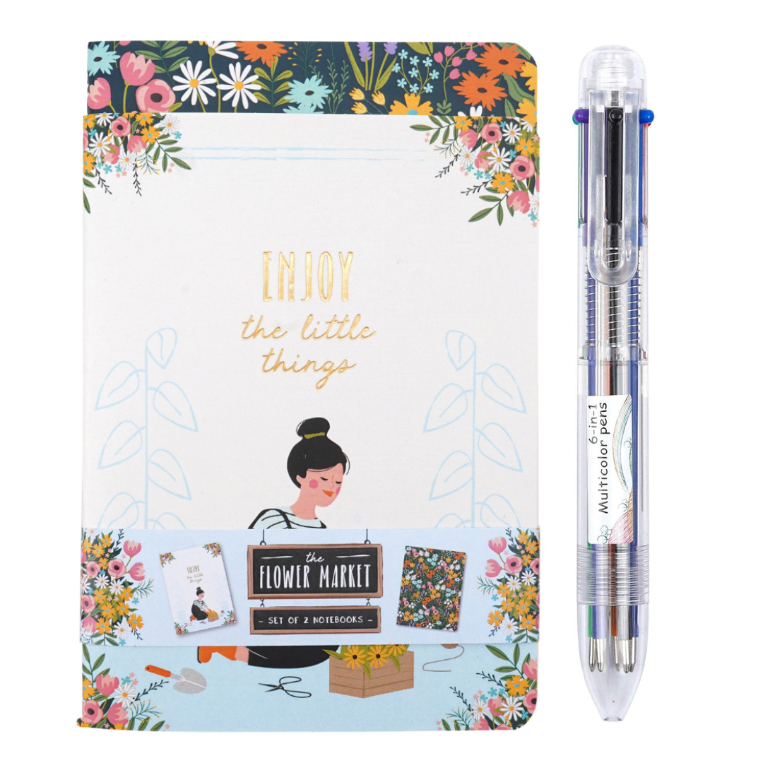 Flower Market A6 Notepads and Multi-coloured Writing Gel Pen