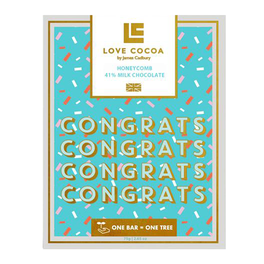Love Cocoa 'Congratulations' Honeycomb Milk Chocolate Bar 75g