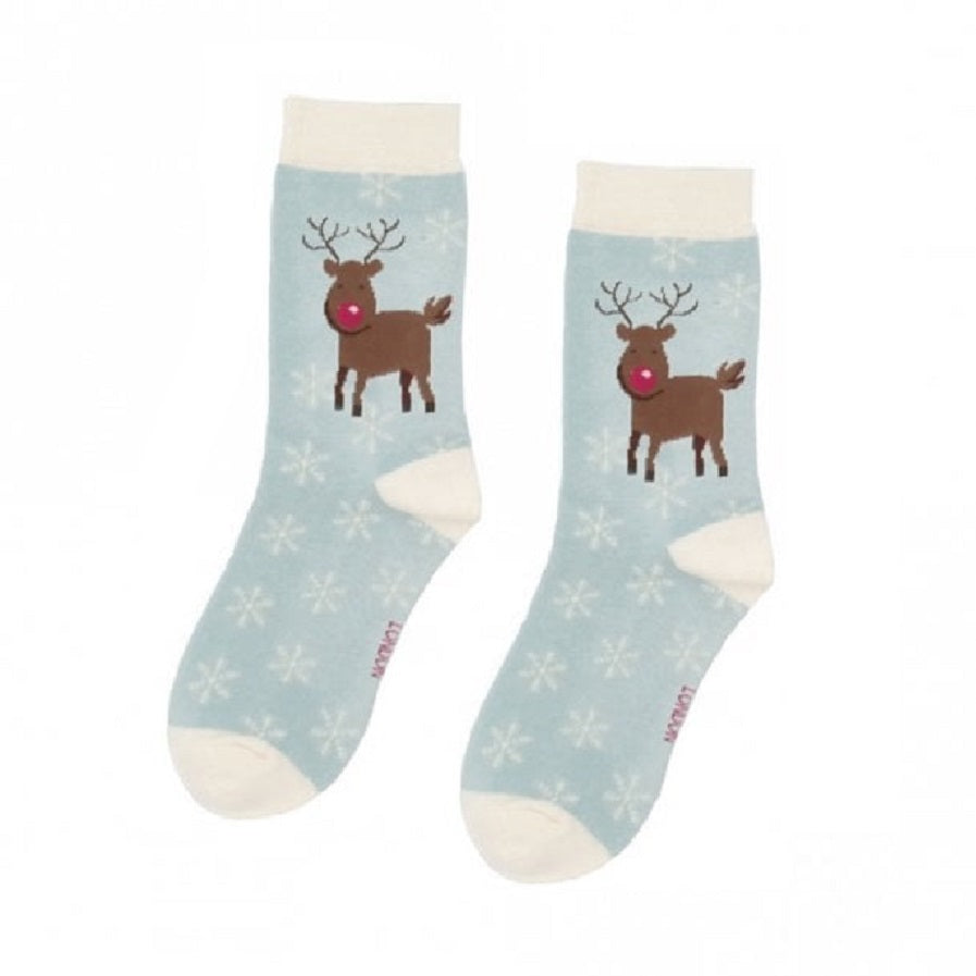 Miss Sparrow Bamboo Socks - Rudolph in Powder Blue (size 4-7)
