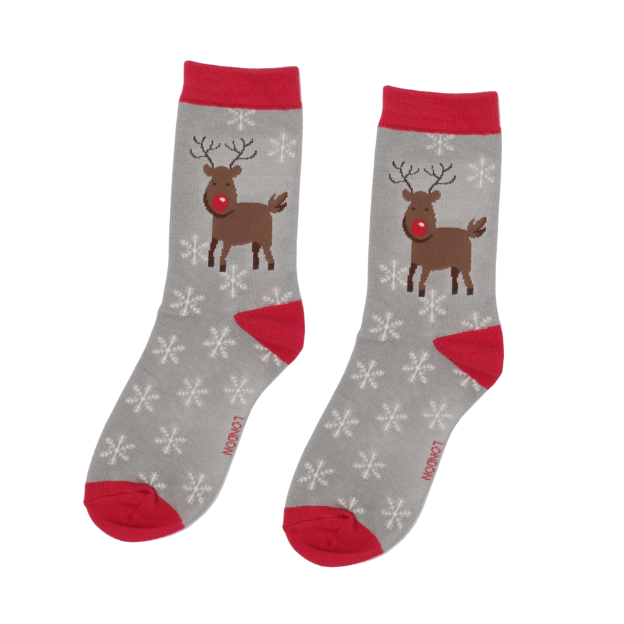 Miss Sparrow Bamboo Socks - Rudolph in Grey (size 4-7)